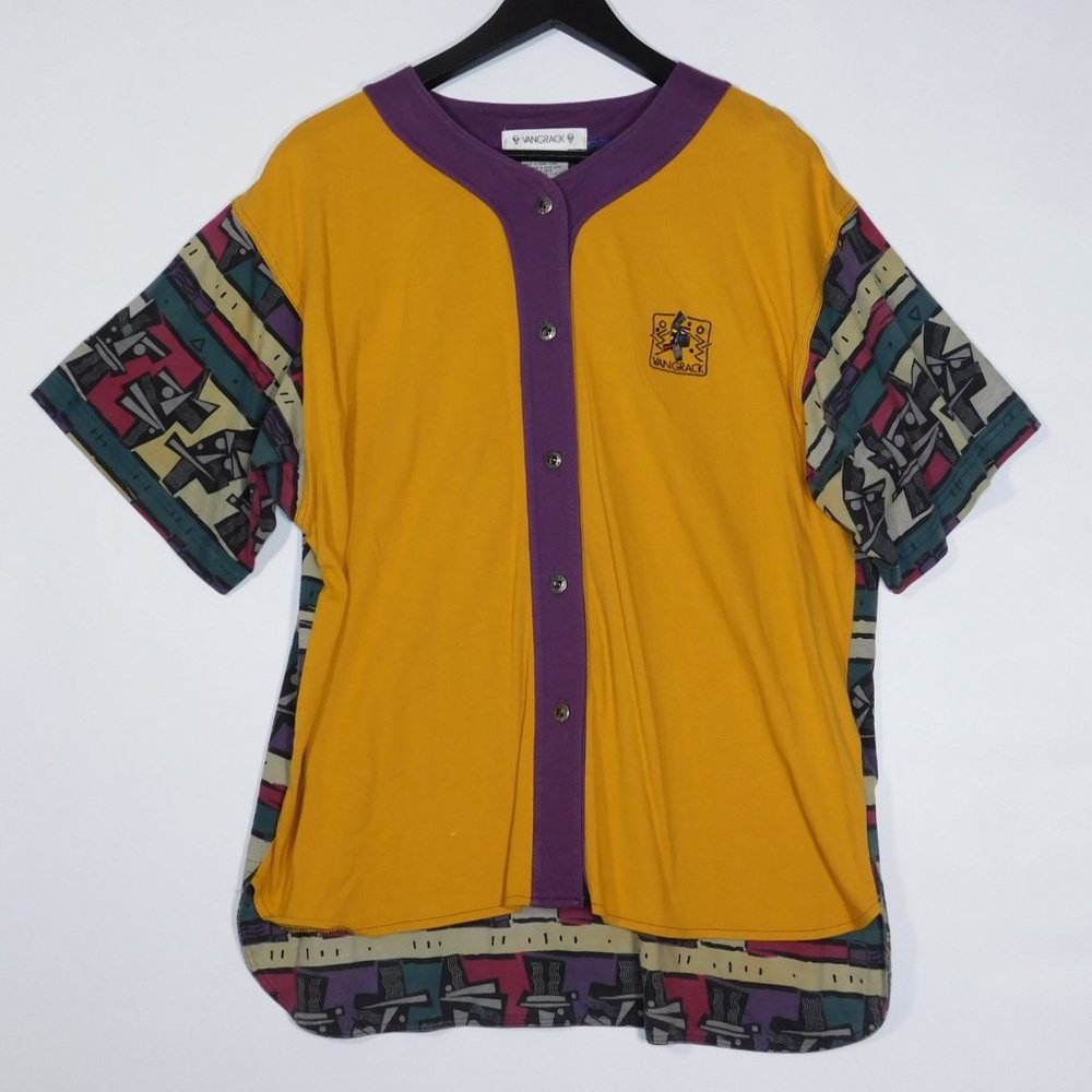 Vintage Original 1990s VAN GRACK Button Front Baseball Jersey Shirt Womens L